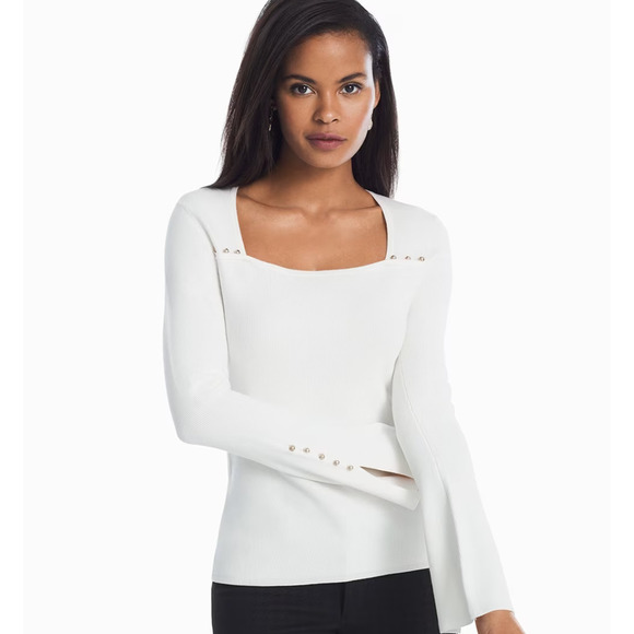 White House Black Market Sweaters - White House Black Market Square Neck Button Pullover Sweater White Sm